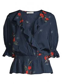 Joie - Ottaline Floral Illusion Mesh Faux Wrap Blouse at Saks Fifth Avenue