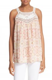 Joie  Bayard  Crochet Yoke Print Silk Tank at Nordstrom