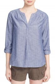 Joie  Kalan  Cotton Split Neck Roll Sleeve Shirt at Nordstrom