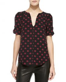 Joie Amone Lips-Print Silk Blouse at Neiman Marcus