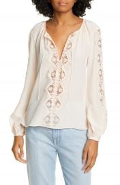 Joie Bernabas Lace Popover Silk Top   Nordstrom at Nordstrom