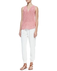 Joie Fifi Dotted Sleeveless Silk Blouse and Mariner Cropped Pull-On Pants at Neiman Marcus