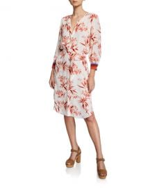 Joie Jeanee Floral-Print Button-Front 3 4-Sleeve Dress at Neiman Marcus