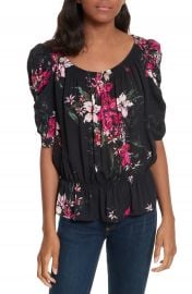 Joie Kennon Ruched Sleeve Ruffle Hem Silk Top at Nordstrom