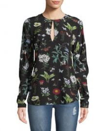 Joie Liseli Floral Long-Sleeve Keyhole Top at Neiman Marcus