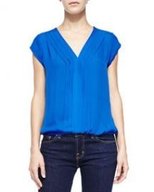 Joie Marcher Pintucked Cap-Sleeve Blouse at Neiman Marcus