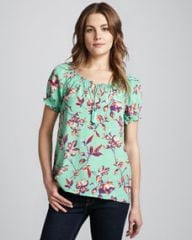 Joie Masha Graphic Floral Tie Blouse at Neiman Marcus