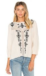 Joie Oakes Embroidered Blouse in Almond  amp  Caviar from Revolve com at Revolve