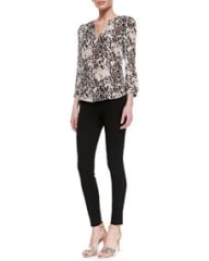 Joie Pearline Silk Leopard-Print Blouse and Evani Ponte Pull-On Leggings at Neiman Marcus