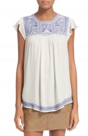 Joie Rankin Embroidered Flutter Sleeve Top at Nordstrom