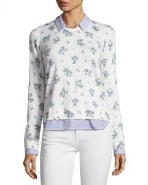 Joie Rika J Layered Floral-Print Sweater  White at Neiman Marcus