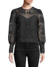 Joie Rodia Cropped Floral Lace Long-Sleeve Top at Neiman Marcus