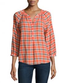 Joie Selma Plaid Blouse Orange Glaze at Neiman Marcus