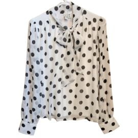 Joie Tops Joie Chiffon Black And White Polka Dot Long Sleeve Blouse With Tie At Neck Med Poshmark at Poshmark