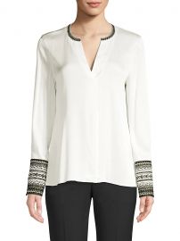 Jona Embroidered-Cuff Stretch-Silk Blouse at Saks Off 5th