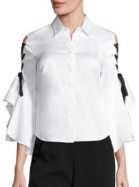 Jonathan Simkhai - Cotton Lace-Up Bell Sleeve Blouse at Saks Fifth Avenue