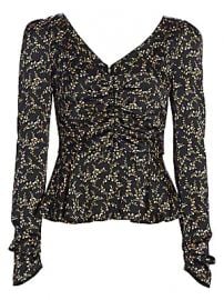 Jonathan Simkhai - Floral Ruched Hammered Stretch-Silk Puff-Sleeve Twist-Front Top at Saks Fifth Avenue