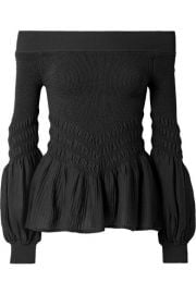 Jonathan Simkhai   Off-the-shoulder smocked stretch cotton-blend top at Net A Porter