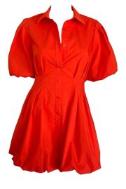 Jonathan Simkhai Cleo Balloon Pintuck Mini Dress - Flame Garmentory at Garmentory