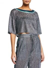 Jonathan Simkhai Cropped Metallic Round-Neck Coverup Tee at Neiman Marcus