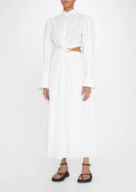 Jonathan Simkhai Fraya Chain Cutout Plisse Poplin Maxi Shirtdress - at Bergdorf Goodman