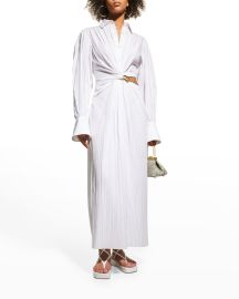 Jonathan Simkhai Fraya Chain Cutout Plisse Poplin Maxi Shirtdress at Neiman Marcus