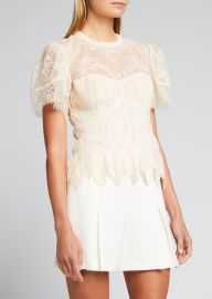 Jonathan Simkhai Iliana Lace Plisse Flutter-Sleeve Top - at Bergdorf Goodman