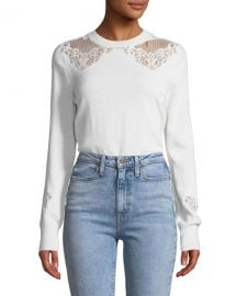 Jonathan Simkhai Lace Applique Crewneck Pullover Sweater at Neiman Marcus