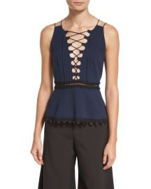 Jonathan Simkhai Lace-Up Crepe Peplum Top at Neiman Marcus