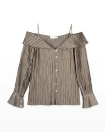 Jonathan Simkhai Mariah Pleated Cold-Shoulder Top at Neiman Marcus