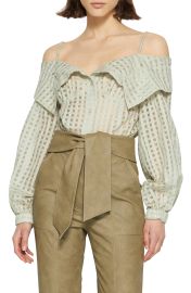 Jonathan Simkhai Paulina Sheer Windowpane Cotton Silk Blouse in Celadon  at Nordstrom