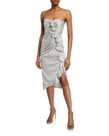 Jonathan Simkhai Plisse Metallic Bustier Ruffle Dress at Neiman Marcus