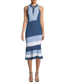 Jonathan Simkhai Rib-Knit Colorblock Lace-Up Midi Dress at Neiman Marcus