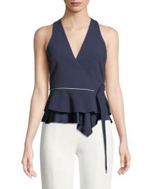 Jonathan Simkhai Satin Crepe Sleeveless Wrap Blouse   Neiman at Neiman Marcus