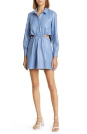 Jonathan Simkhai Shaelyn Cutout Waist Long Sleeve Faux Leather Shirtdress at Nordstrom