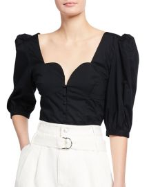 Jonathan Simkhai Standard Thea Puff-Sleeve Oxford Top at Neiman Marcus