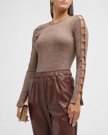 Jonathan Simkhai Standard Tobie Compact Rib Cutout-Sleeve Top at Neiman Marcus