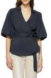 Jonathan Simkhai Waverly Bubble Sleeve Wrap Blouse at Nordstrom