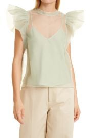 Jonathan Simkhai Womens Corina Recycled Organza Blouse in Marsh  at Nordstrom