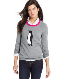 Jones New York Colorblocked-Neck Penguin-Print Sweater - Sweaters - Women - Macys at Macys