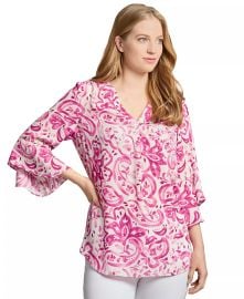 Jones New York Floral Paisley Print Bell Sleeve Top at Macys