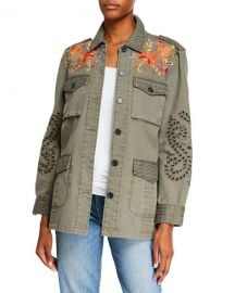 Jonny Was Violette Button-Front Military Jacket with Eyelet Details at Neiman Marcus