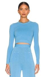 JoosTricot Long Sleeve Crop Top in Cornflower at Revolve