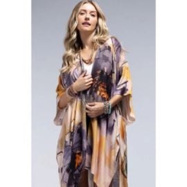 Jordan Valley Watercolor Hand Drawn Floral Open Wrap Kimono Coverup Top One Size eBay at eBay