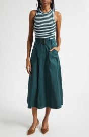 Jordyn Mixed Media Stretch Cotton Midi Dress at Nordstrom