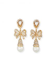 Jose  amp  Maria Barrera Crystal Bow Pearly Drop Earrings at Neiman Marcus