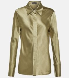 Joseph Brunel Silk Satin Blouse in Dark Olive at Mytheresa