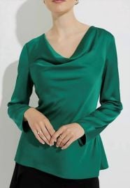 Joseph Ribkoff Draped Neck Top in True Emerald Shop Premium Outlets at Shop Simon