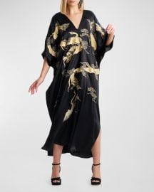 Josie Natori Lucky Dragon Embroidered Silk Charmeuse Caftan at Neiman Marcus