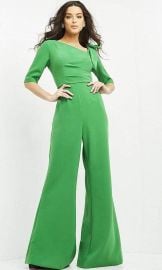 Jovani - 04284 Bow Shoulder Asymmetric Jumpsuit Couture Candy at Couture Candy